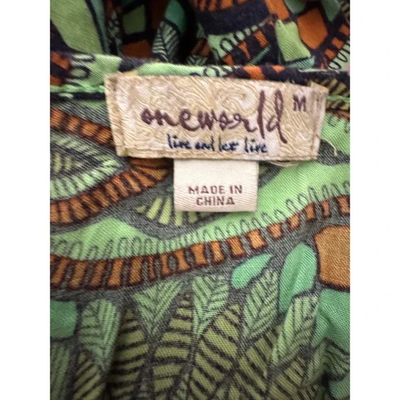 One World Crochet Neck Maxi‎ Dress Women's Medium Green Floral Print Sleeveless - Picture 6 of 9